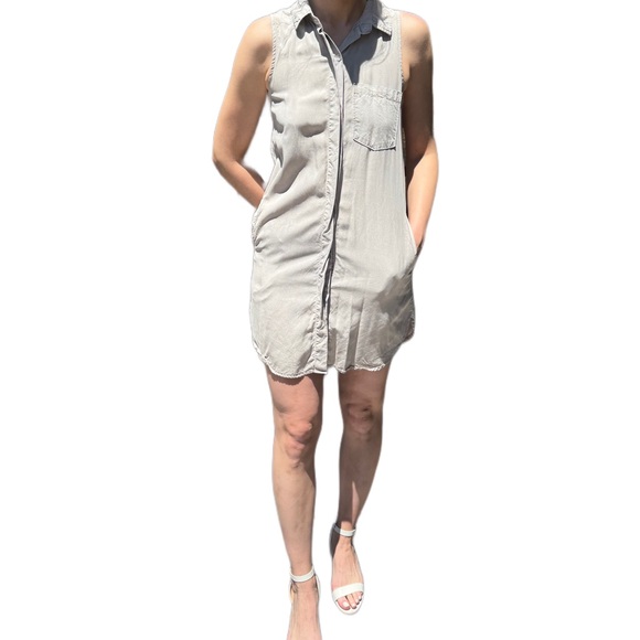 Thread and Supply size small Button up dress beige tan silver - Picture 1 of 4